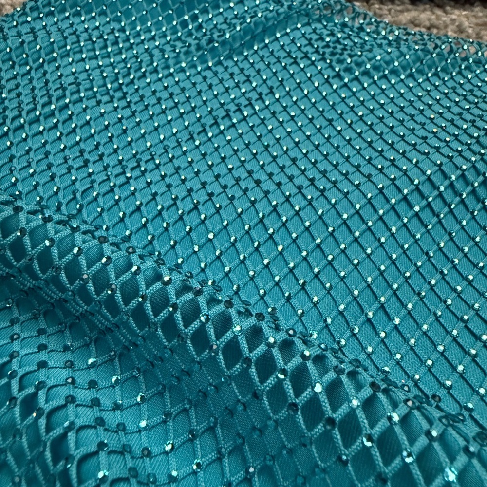 Oh Polly Teal Mesh Detail Dress - Picture 5 of 6